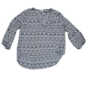 Veronica‎ M Blouse XL Blue White Patterned Long Sleeve